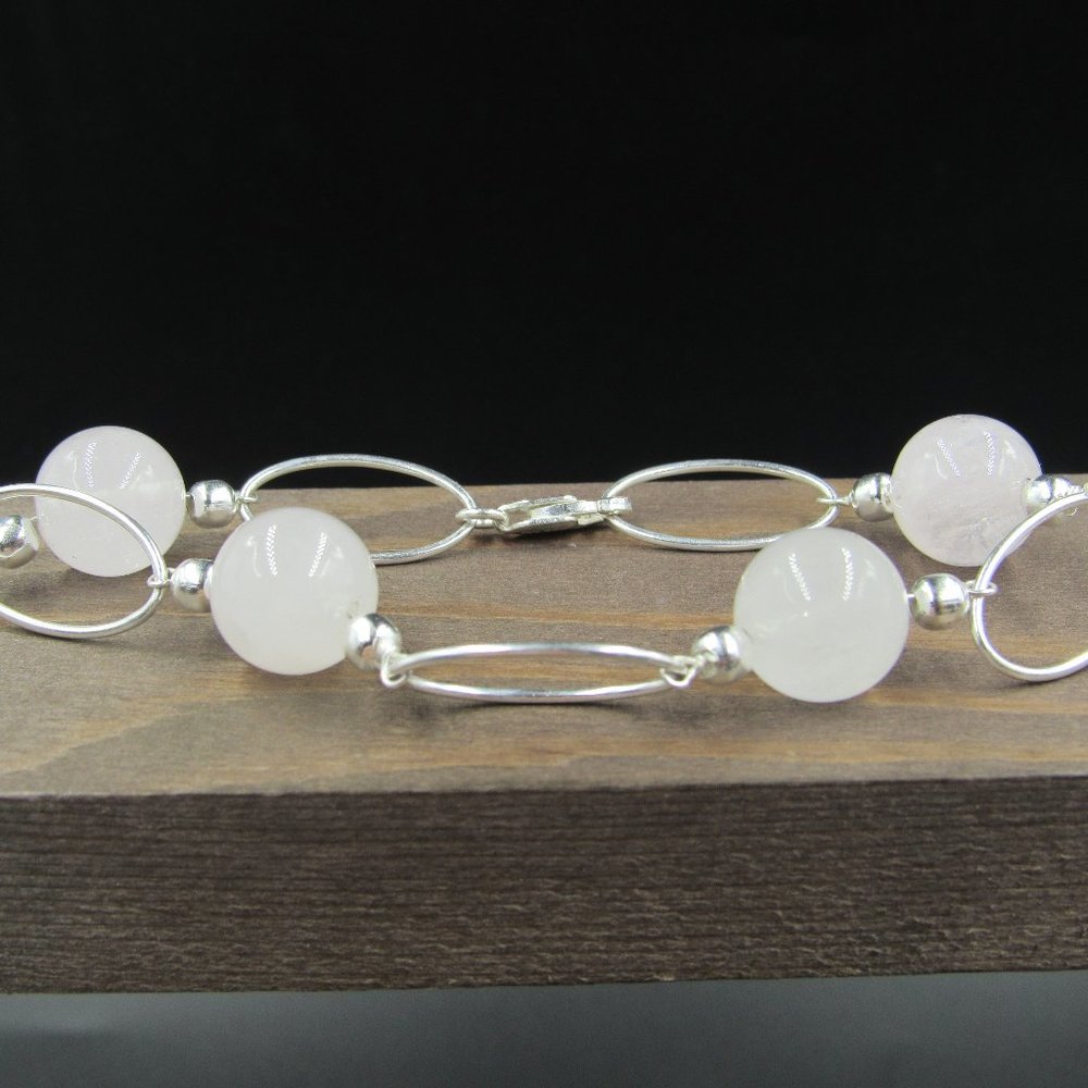 8" Sterling Silver Rose Quartz Orb Bracelet